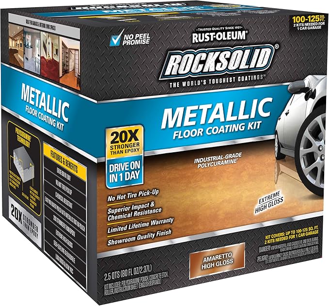 Rust-Oleum 299741 Rock-Solid Metallic Garage Floor Coating Kit, Amaretto, 70 Fl. Oz