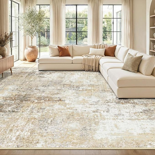 RELEANY Washable Area Rugs 9'x12' Non-Slip Modern Abstract Soft for Living Room Entryway Bedroom Nursery, Print Pattern, Neutral Brown Gray
