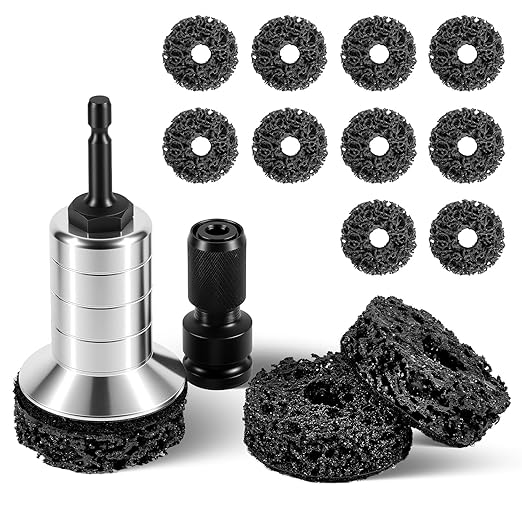 BURMONG Wheel Hub Cleaning Tool with Dual-Head Adapter, Brake Hub Cleaning Kit Includes 13 Pads for Rust Removal & Polishing, Wheel Stud Cleaner Compatible with Power Drill & 1/2" Impact Wrenches (13)