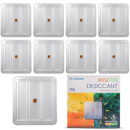 Wisesorb 10 Packs 500 Gram Desiccant Canisters, Indicating & Rechargeable Gun Safe Dehumidifier, Portable Desiccant Canister, Silica Gel Moisture Absorber for Storage
