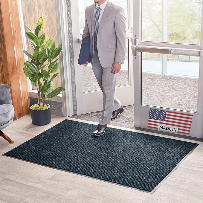 Consolidated Plastics Brush Dry Mat - Made in USA, Heavy-Duty Commercial DoorRug for Indoor/Outdoor Entryways, Non-Slip Backing for High-Traffic Areas (3' W x 4' L, Blue)