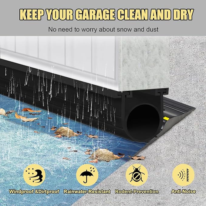 DGSL Garage Door Threshold and Bottom Seals Kit 12 FT,Rubber Weather Stripping Seal Strip Replacement,DIY Garage Door Bottom Seal with Sealants/Adhesive Combination