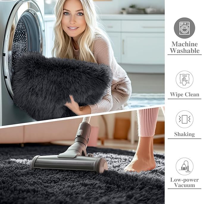 OLANLY 2x4 Machine Washable Runner Rugs for Hallway, Soft Fluffy Shaggy Bedside Rugs for Bedroom, Living Room, Indoor Floor Carpet for Kids Girls and Boys, Nursery Rooms, Home Decor Aesthetic, Black