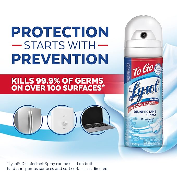 Lysol To Go Disinfectant Spray, Crisp Linen, Travel Size - 1.5 oz (Pack of 4)