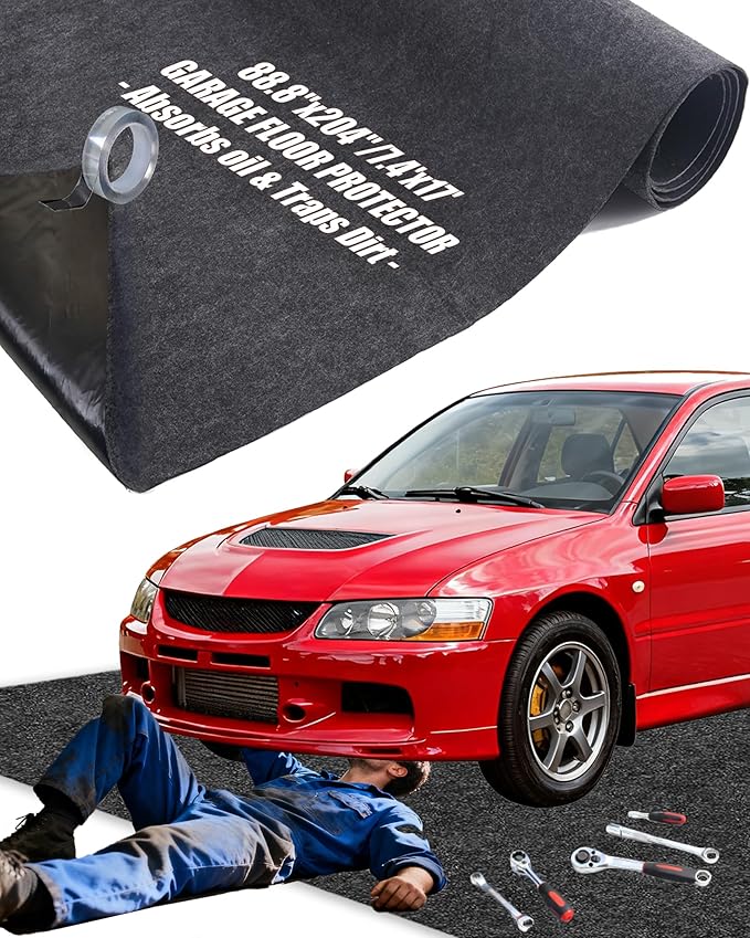 Large Garage Floor Mat 7.4'x17' for Under Car Protects Floor, Cuttable Garage Driveway Oil Drip Mat,Water Containment Rug, Non-Slip Oil Spill Mat for Kitchen/Car-Wash/Driveway/Doorway