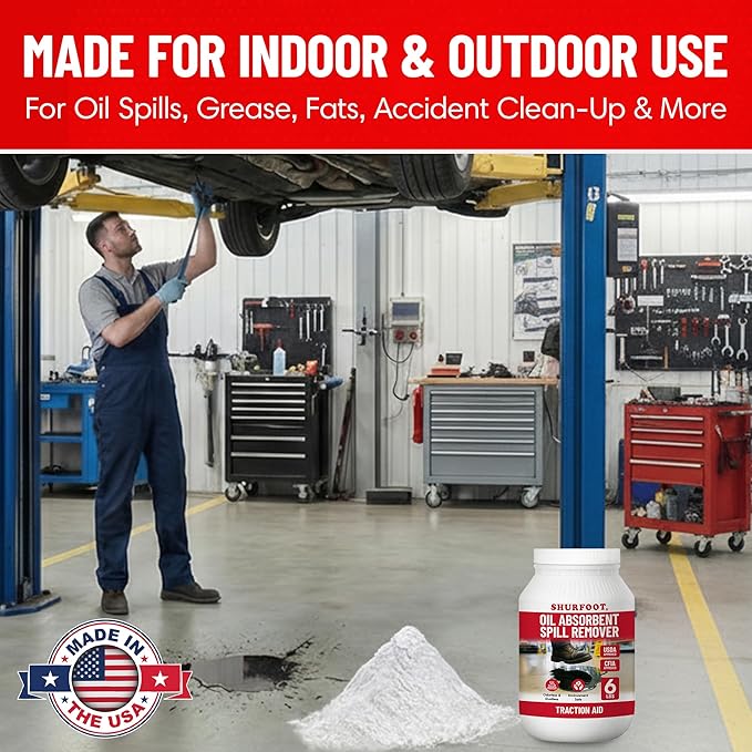 SHURFOOT 6lb Non-Slip Oil Absorbent - Provides Ice Traction & Vapor Suppression - Spill Control for Blood, Water & Oils - USDA Approved - Floor Dry Absorbent Odorless - Fire-Safe & Dustless