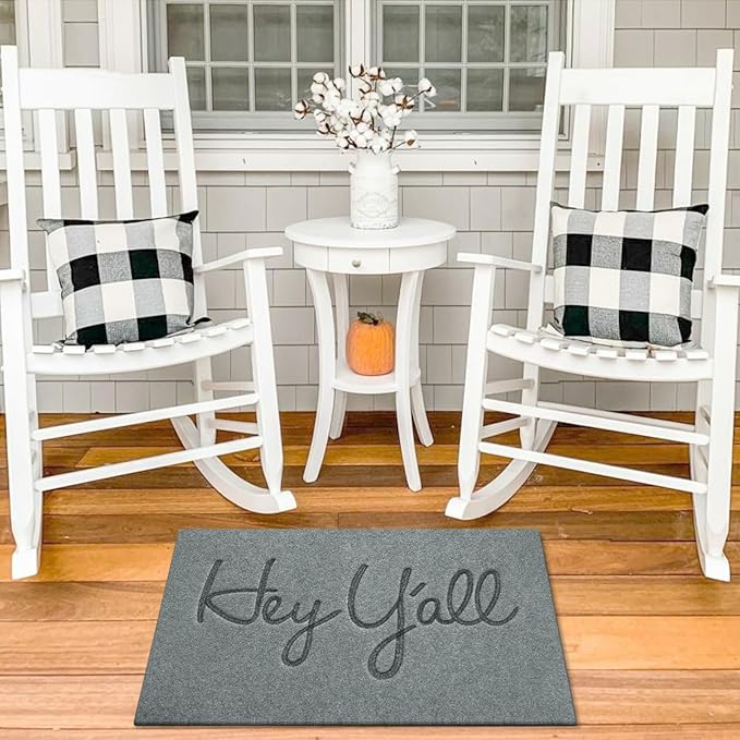 Mats Outdoor Front Door Mat Indoor Entrance with Non Slip Rubber Back Funny Durable Heavy Duty Backing Hey Y'all Doormats Entryway Decor for Home Decor Farmhouse, Light Gray 28" x 18"
