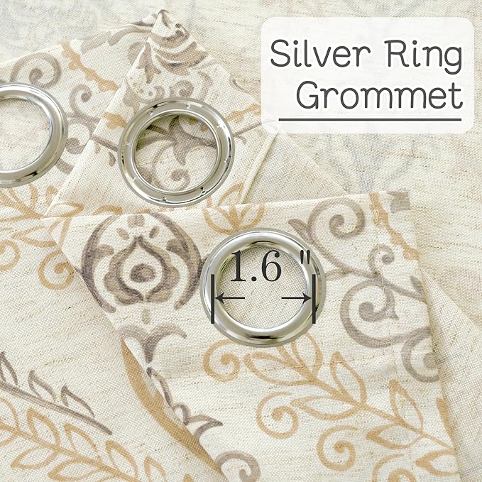 LAMIT Linen Curtains 54 inch Length 2 Panels for Living Room, Light Filtering Linen Sheer Curtains Grommet Vintage Damask Flower Pattern Window Drapes for Bedroom, 52 x 54 Inch, Yellow