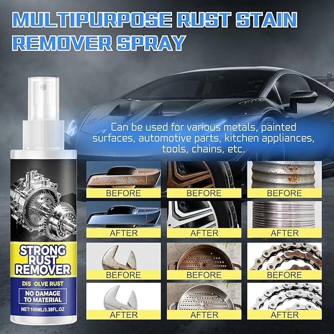 2PCS Rust Remover Spray for Metal, Multipurpose Rust Stain Remover Spray, Heavy Duty Metal Cleaner for Vehicles, Tools, Chains, and Iron Out Rust Stain Remover