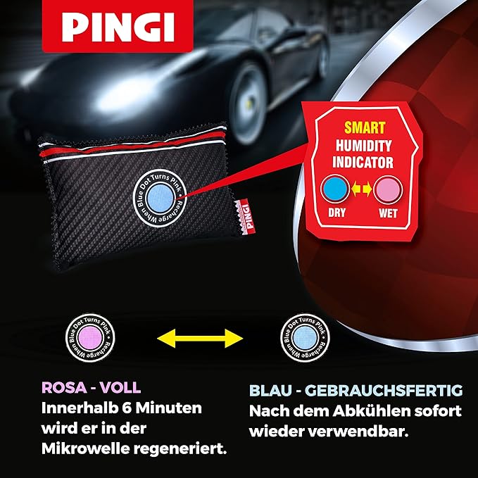 Pingi Dehumidifier Car and Home - Absorbs Moisture Condensation Damp Keeping Windscreens Clear - 100% Leakproof & Reusable Bag - 1 x 300g