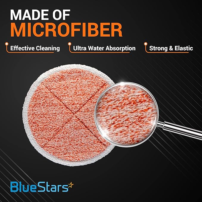 BlueStars 8 Pack Spinwave Replacement Mop Pads Compatible with Bissell Spinwave 2124 2039A 2039 2307 23157 20391 20399 Hard Floor Mop Cleaners - 8 Heavy Scrub Pads (Orange) - Washable & Reusable
