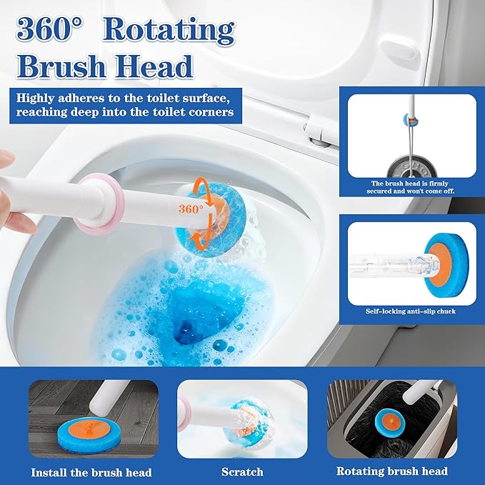 Disposable Toilet Brush: an Innovative Automatic pop-up Toilet Brush that Comes with 24 Replacement Brush Heads and 3 air-freshening Scent Rings. Toilet Brush and Set.360° Cleaning