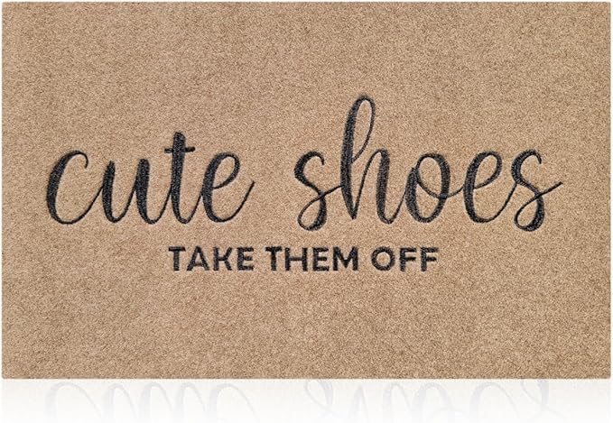 Welcome Mat for Front Door Outdoor Entryway Cute Shoes Take Them Off Indoor Mats with Rubber Backing Doormat Non Slip Easy to Clean Natural Outside Brown