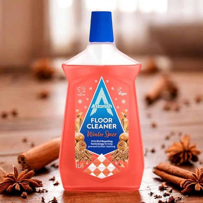 Astonish Floor Cleaner with Dirt-Repelling Technology, Winter Spice Scent - Protective Shine Coating, Stain Lifting Action, Warm Seasonal Fragrance for Sealed Surfaces, Hard Floor Cleaning Solution