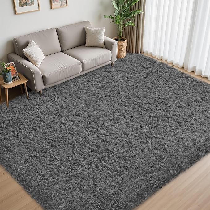 8x10 Area Rug for Living Room:Ultra Soft Fluffy Shag Dark Grey Rugs,Large Fuzzy Plush Indoor Non Slip Carpet Washable Rug for Bedroom Kids Nursery Office Dorm Modern Decor(Dark Grey 8'x10')