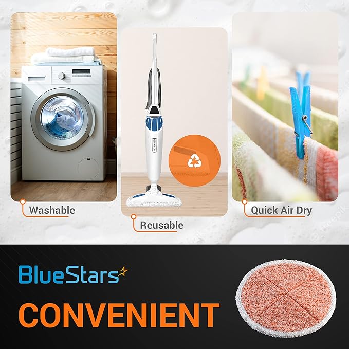 BlueStars 8 Pack Spinwave Replacement Mop Pads Compatible with Bissell Spinwave 2124 2039A 2039 2307 23157 20391 20399 Hard Floor Mop Cleaners - 8 Heavy Scrub Pads (Orange) - Washable & Reusable