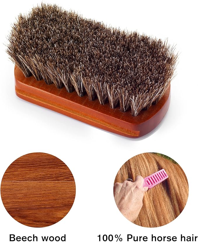 Mini 4" Shoe Brush - Portable Horse Hair Brush w/Natural Wood Handle - Soft Bristle Shoe Polish Brush for Cleaning, Buffing & Polishing Leather Shoes - Travel-Friendly Size Boot Brush