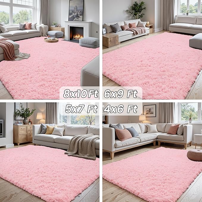 5x7 Area Rugs for Living Room Rug: Soft Fluffy Shag Pink Rugs for Bedroom, Non-Slip Large Fuzzy Plush Rug Indoor Floor Carpet for Nursery Kids Boys Girls Room, Dorms, Playroom, Modern Home Decor