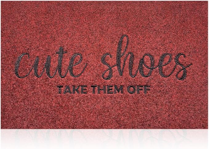 Entryway Cute Shoes Take Them Off Outdoor Mats with Rubber Backing Doormat Indoor Mat Polystyrene Backing Non Slip Natural Mat 18x28 inch Red