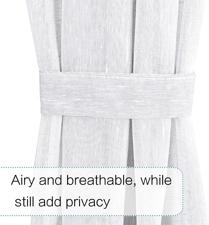 H.VERSAILTEX Pure White Linen Blended French Door Curtain Privacy Light Filgtering Tricia Window Door Curtain for Patio Sidelight Glass Blind Tie Up Shade for Kitchen, W 25 x L 72 in, 1 Pc