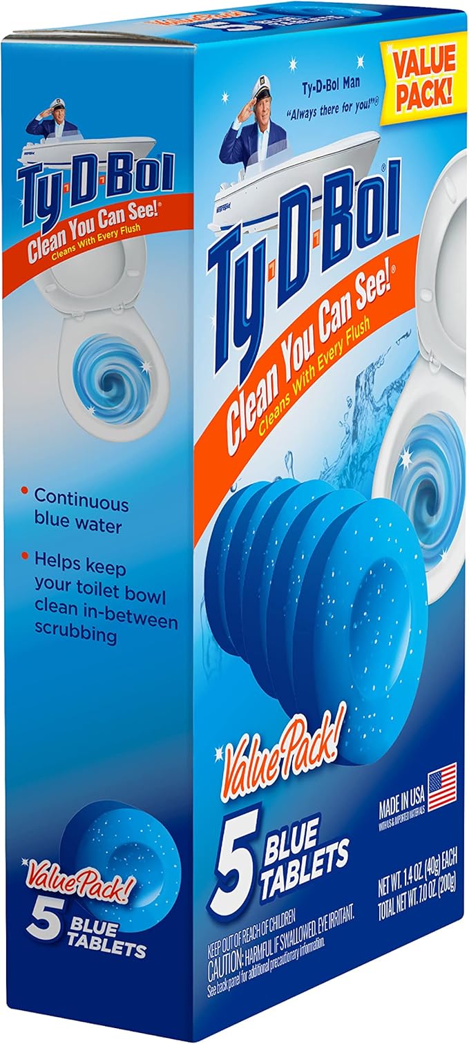 Ty-D-Bol Blue Tablets Value 5 Pack, Cleans and Deodorizer Toilets for a Fresh Smelling Bathroom (Pack of 10)