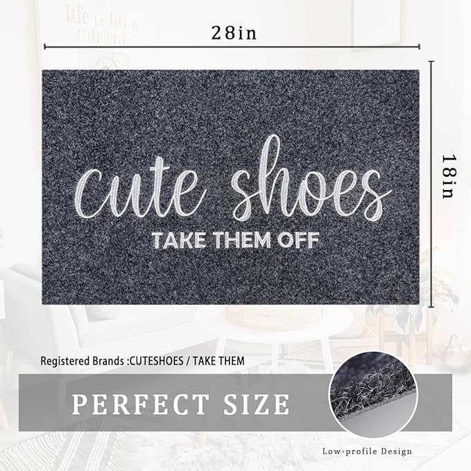 AOAOPQ Front Door Indoor Outdoor Entrance Doormat Grey Rubber Welcome Door Mat Cute Shoes Take Them Off Doormat Anti Slip Easy to Clean Corridor Patio Entry Mat