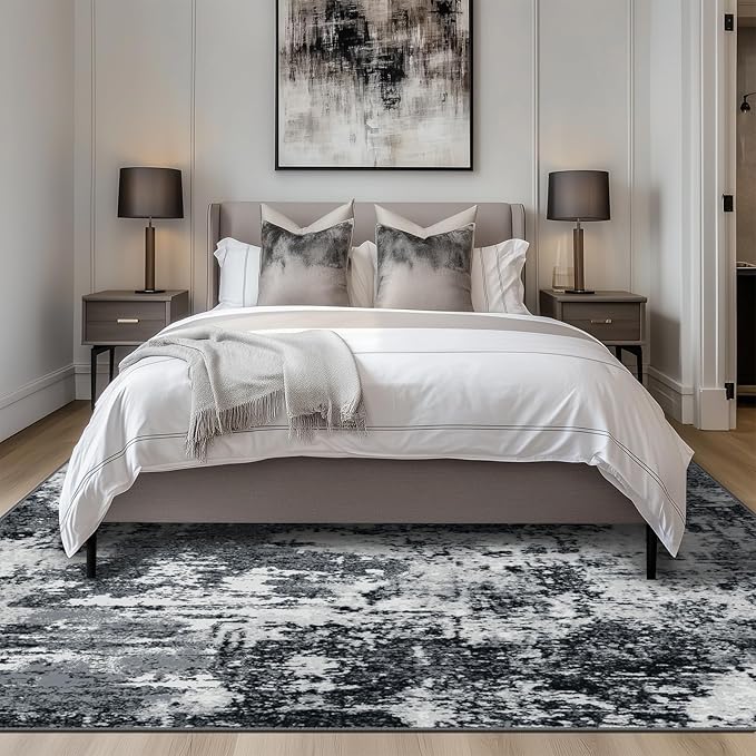 RELEANY Washable Area Rugs 5'x8' Non-Slip Modern Abstract Soft for Living Room Entryway Bedroom Nursery, Print Pattern, Black Navy Blue Gray