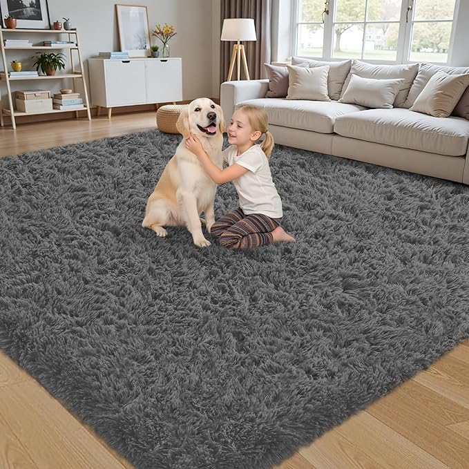 4x6 Area Rug for Living Room:Ultra Soft Fluffy Shag Dark Grey Rugs,Large Fuzzy Plush Indoor Non Slip Carpet Washable Rug for Bedroom Kids Nursery Office Dorm Modern Decor(Dark Grey 4'x6')