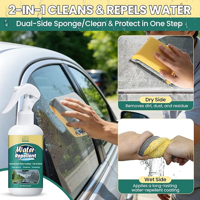 Glass Water Repellent Spray - Hydrophobic Rain Repellent for Car Windshield, Shower Doors, Windows & Mirrors - Long-Lasting Waterproof Treatment, Streak-Free Vision, Prevents Water Spots, 5 oz / 150ml
