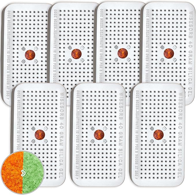 Wisesorb Silica Gel Canister, 40Gram Silica Gel Desiccant Canister (Orange to Green), Reusable Desiccant Dehumidifier, Pack of 7
