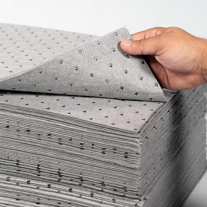 FLASHDRY Universal Spill Absorbent Pads, 300-Count Dispenser Box, 17.5" x 13.5", Absorbs Oil, Grease, Coolant & Solvents, for Garages, Warehouses, Factories & Industrial Facilities