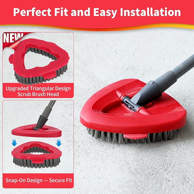 2 Pack Scrub Brush Heads for EasyWring 1-Tank – Stainless Steel & Nylon Bristles, 5.9" Triangular Mop Scrubber for Tile, Bathroom, Kitchen, Deck, Garage Floor Deep Cleaning
