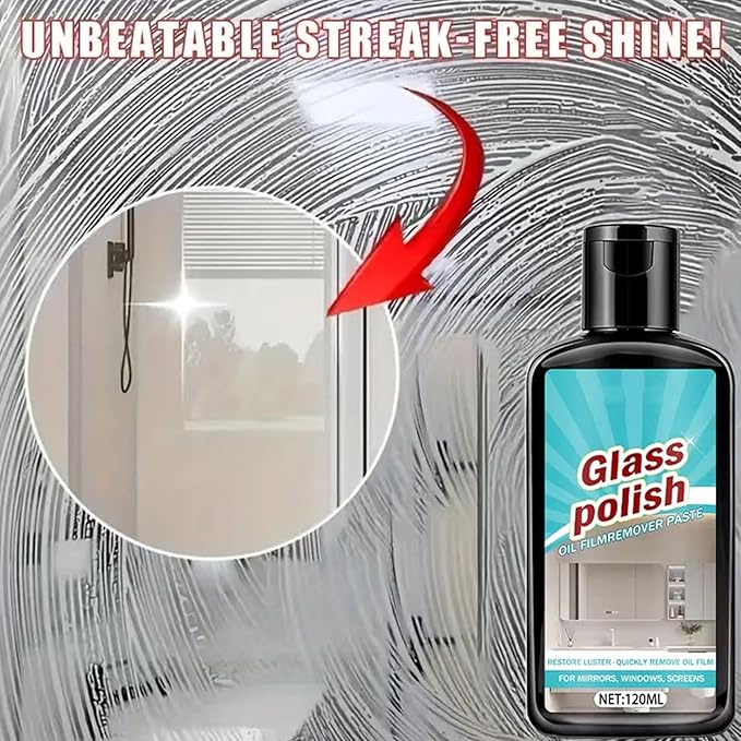 Glass Shower Door Cleaner | 120ml Polishing Stain Remover with Sponge - Bathroom Glass Polishing Compound - for Window Mirror Faucet Ceramic Stainless Steel Patio Household