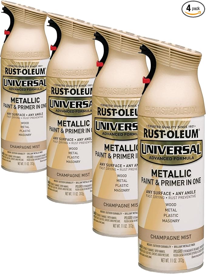 Rust-Oleum 261415 Universal All Surface Metallic Mist Spray Paint, 11 oz, Champagne Mist (Pack of 4)
