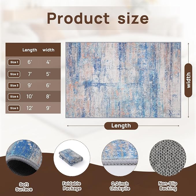 Abstract 3x5 Area Rug for Living Room Bedroom Entryway Blue