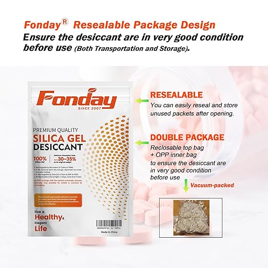 20g x 15 packs Fonday Rechargeable Silica Gel Desiccant Packets Fast Reactivate Desiccant Bags Moisture Indicating Orange to Green