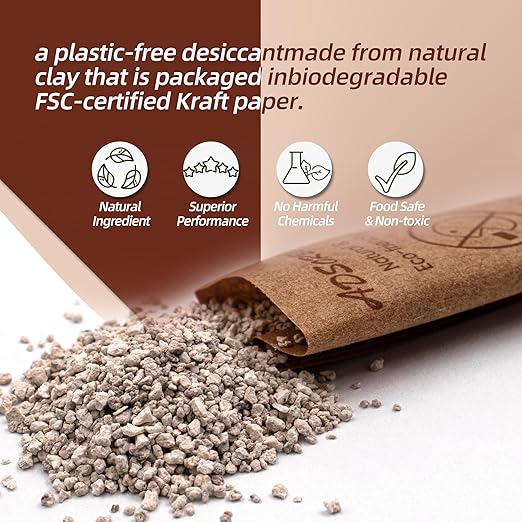 Bentonite Clay Desiccant Packs– Food Grade Moisture Absorbers for Pet Food, Tea, Dry Grains, Spices, Storage Bins – Silica Gel Packets Alternative, Desiccant Packs for Storage (50, 3g)