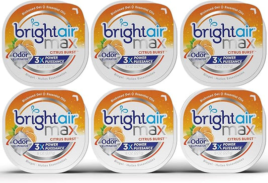 Bright Air Max Odor Eliminator Gel, Biobased Air Freshener, Cruelty Free, Citrus Burst Scent, 8 Oz Each, 6 Pack