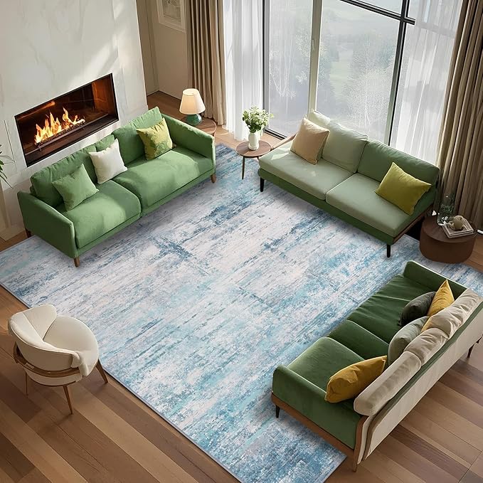 Abstract 6x8 Area Rug Washable Soft Large Non-Slip Carpet for Living Room Dining Room Home Office Bedroom - Abstract Teal Grey