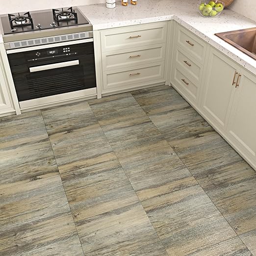 Wallercity Grey/Brown Peel and Stick Wood Floor Tile Waterproof Textured Wood Flooring Tiles 12" x 12" Self Adhesive Laminate Vinyl Sheet Flooring for Bedroom Bathroom RV Stick on Floor Tiles 16PCS