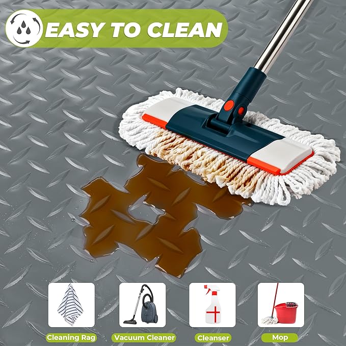 7'4"x 17' Garage Floor Mat, Thickened Garage Mats Flooring Roll for Under Car, Non Slip Diamond Plate PVC Floor Protector Mat for Garage, Warehouse, Gyms, Trailer