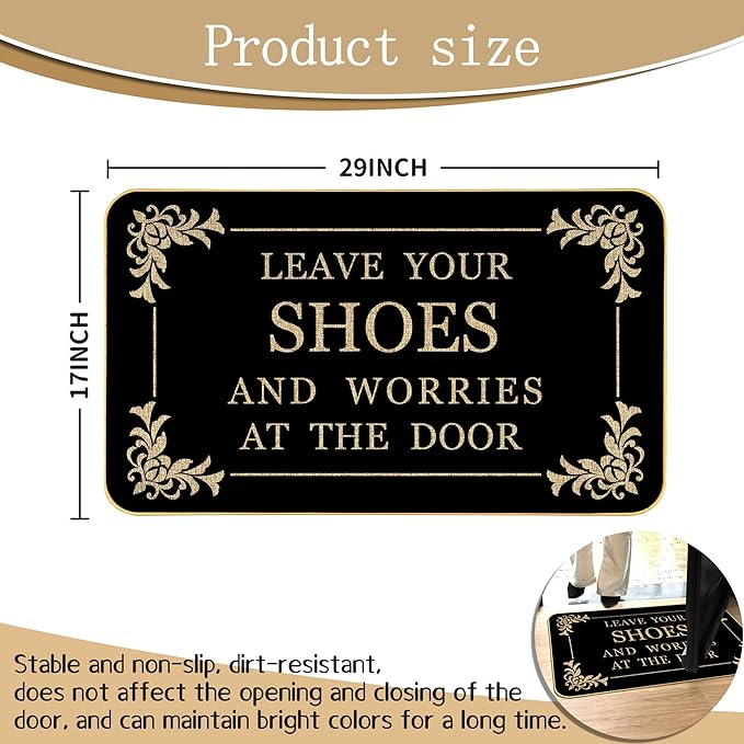 Funny Welcome Doormat for Entryway Leave Your Shoes and Worries at The Door Mats for Front Door with Rubber Backing Doormat Entrance Indoor and Outdoor Personalized Mats Anti-Slip Gift Mat 29 x 17 in