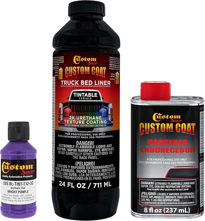 Custom Coat Bright Purple 1 Quart Urethane Spray-On Truck Bed Liner Kit - Easy Mixing, Just Shake, Shoot - Professional Durable Textured Protective Coating, Prevent Stop Rust, Car, Auto Equipment