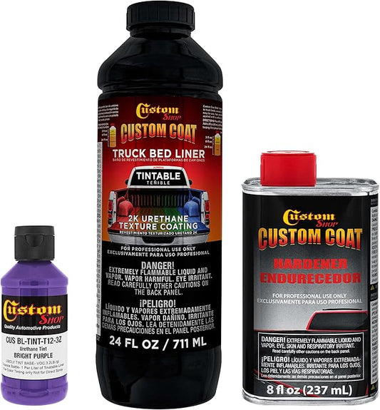 Custom Coat Bright Purple 1 Quart Urethane Spray-On Truck Bed Liner Kit - Easy Mixing, Just Shake, Shoot - Professional Durable Textured Protective Coating, Prevent Stop Rust, Car, Auto Equipment