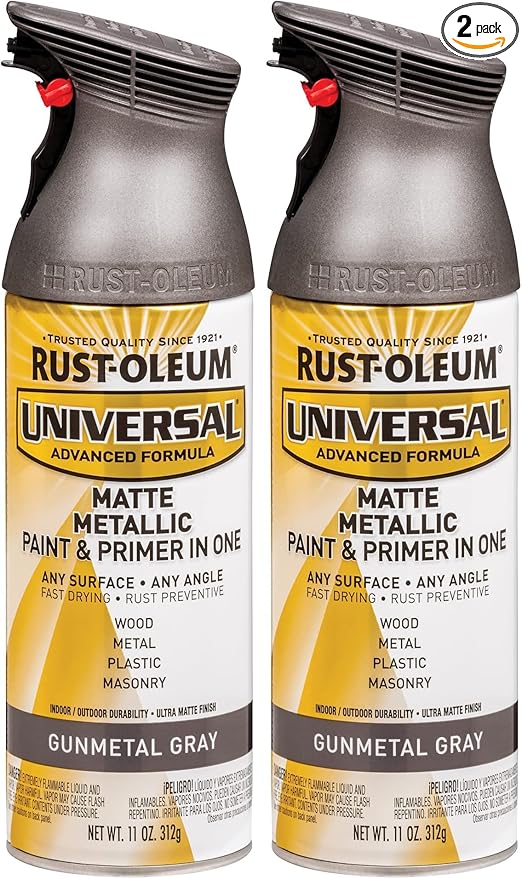 Rust-Oleum 353091 Universal All Surface Metallic Spray Paint, 11 oz, Matte Gunmetal Gray (Pack of 2)