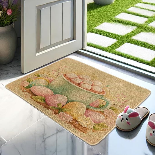 Spring Cup Pastel Colors Hot Chocolate for Easter Doormat Gift for Holiday Housewarming Non-Slip Dust Floor Rug for Farmhouse Bath Room Front Hall Garden 18x30 inch