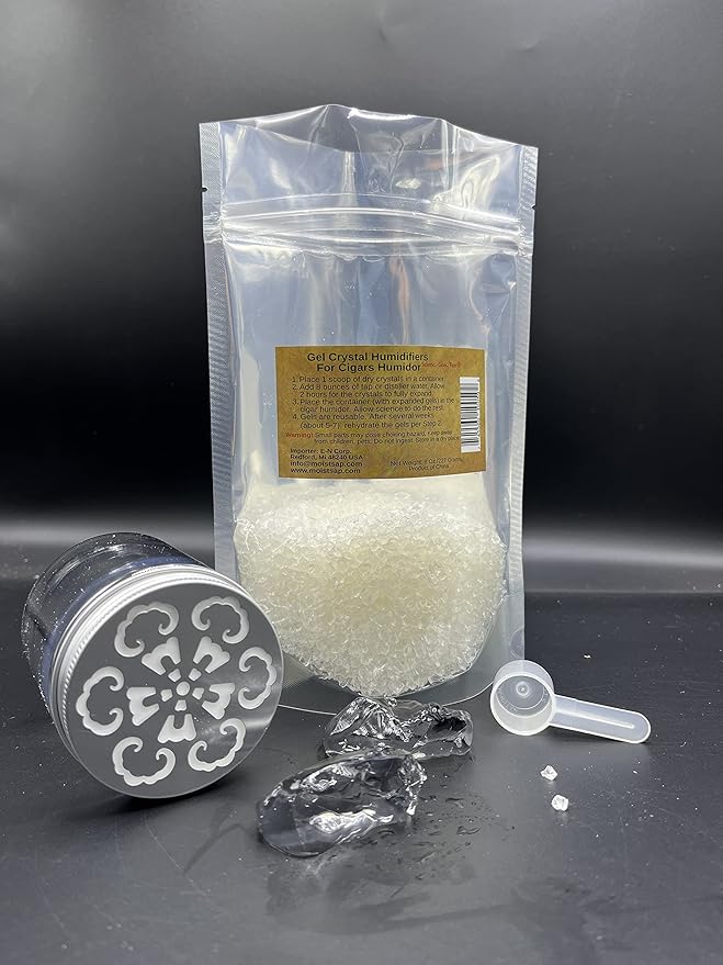 8oz Cigar Humidor Humidifier Crystals - ½ LB Refill Bag of Gel Beads for Perfect 70% Humidity Control – Reusable & Long-Lasting Moisture for Any Cigar Box