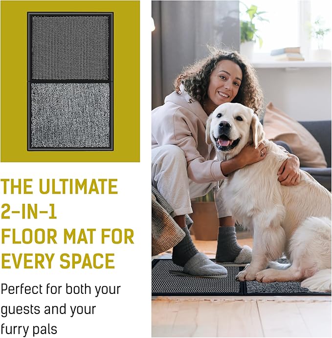 LOSTRONAUT 2-in-1 Wet Dry Shoe Cleaner - 25''x16'' Non Slip Floor Mat, Indoor & Outdoor Welcome Rug, Disinfectant Mat for Doors
