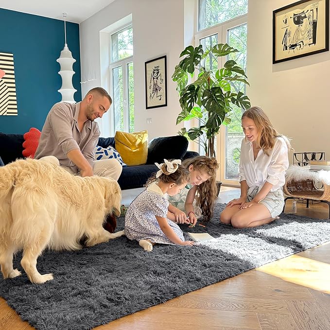 OLANLY 9x10 Machine Washable Large Area Rugs for Living Room, Bedroom, Soft Fluffy Shaggy Bedside Rug, Indoor Floor Carpet for Kids Girls and Boys, Dorms, Nursery, Home Decor Aesthetic, Grey