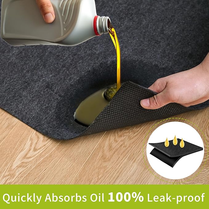 Oil Spill Mat - 17' x 7'4" Absorbent Oil Garage Floor Mat for Under Car - Protect Driveway from Drips, Spills, Stains, Reusable & Durable Garage Floor Protection Mat with Waterproof Backing
